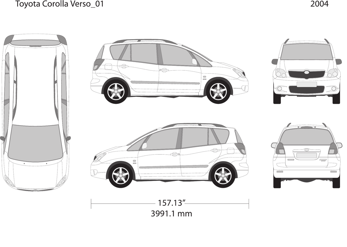 2004 Toyota Corolla Verso vector wrap template, Design-Ready PDF - GravBase