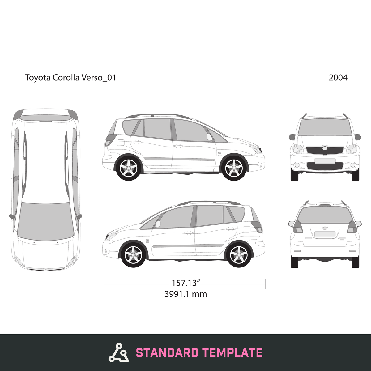 2004 Toyota Corolla Verso vector wrap template, Design-Ready PDF - GravBase