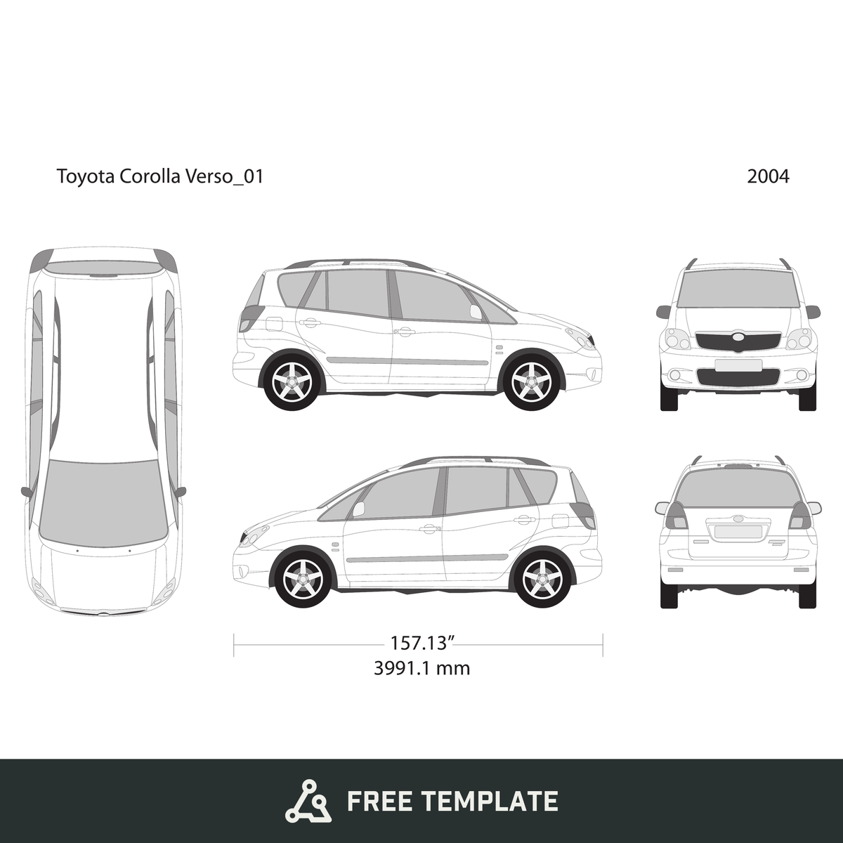 2004 Toyota Corolla Verso free vector vehicle wrap template - GravBase