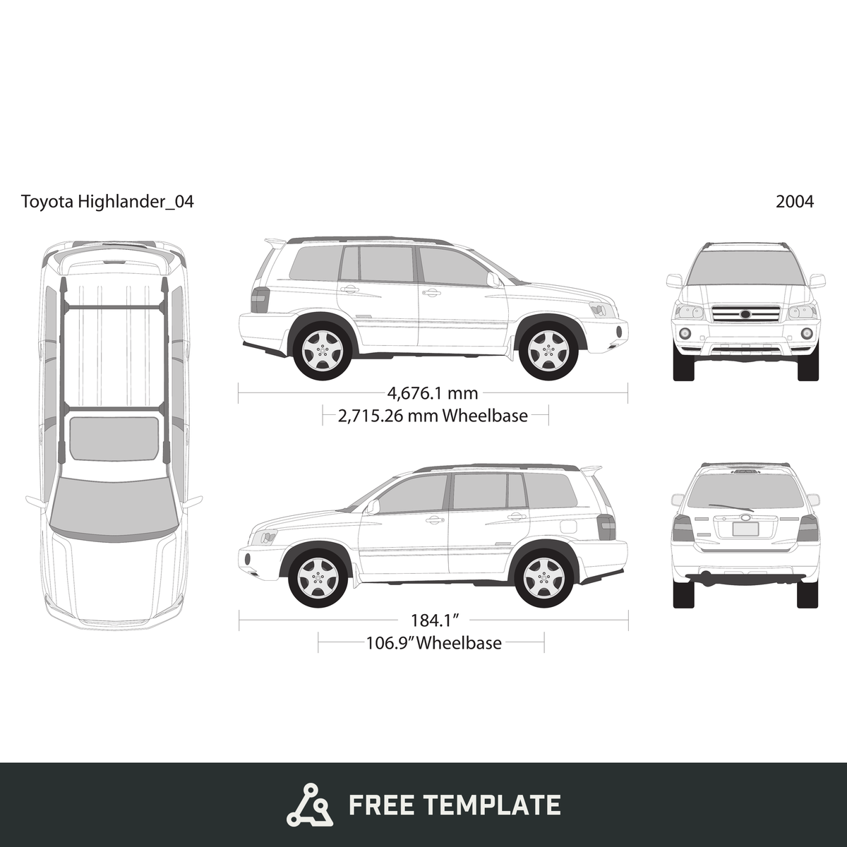 2004 Toyota Highlander free vector vehicle wrap template - GravBase