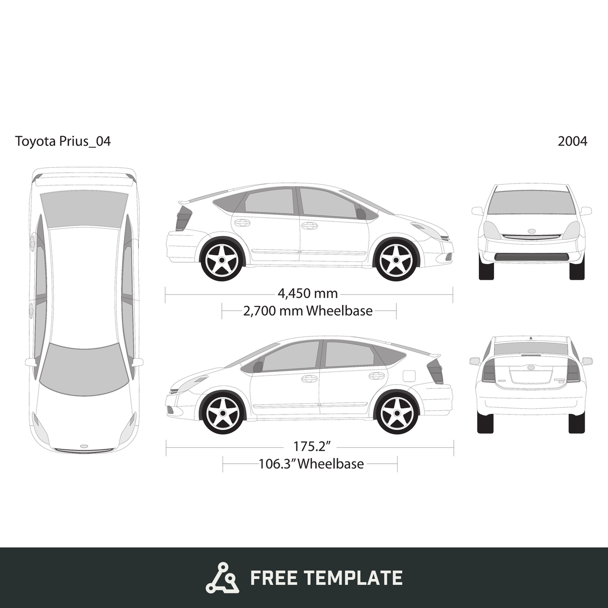 2004 Toyota Prius free vector vehicle wrap template - GravBase
