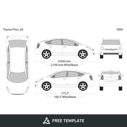 2004 Toyota Prius free vector vehicle wrap template - GravBase