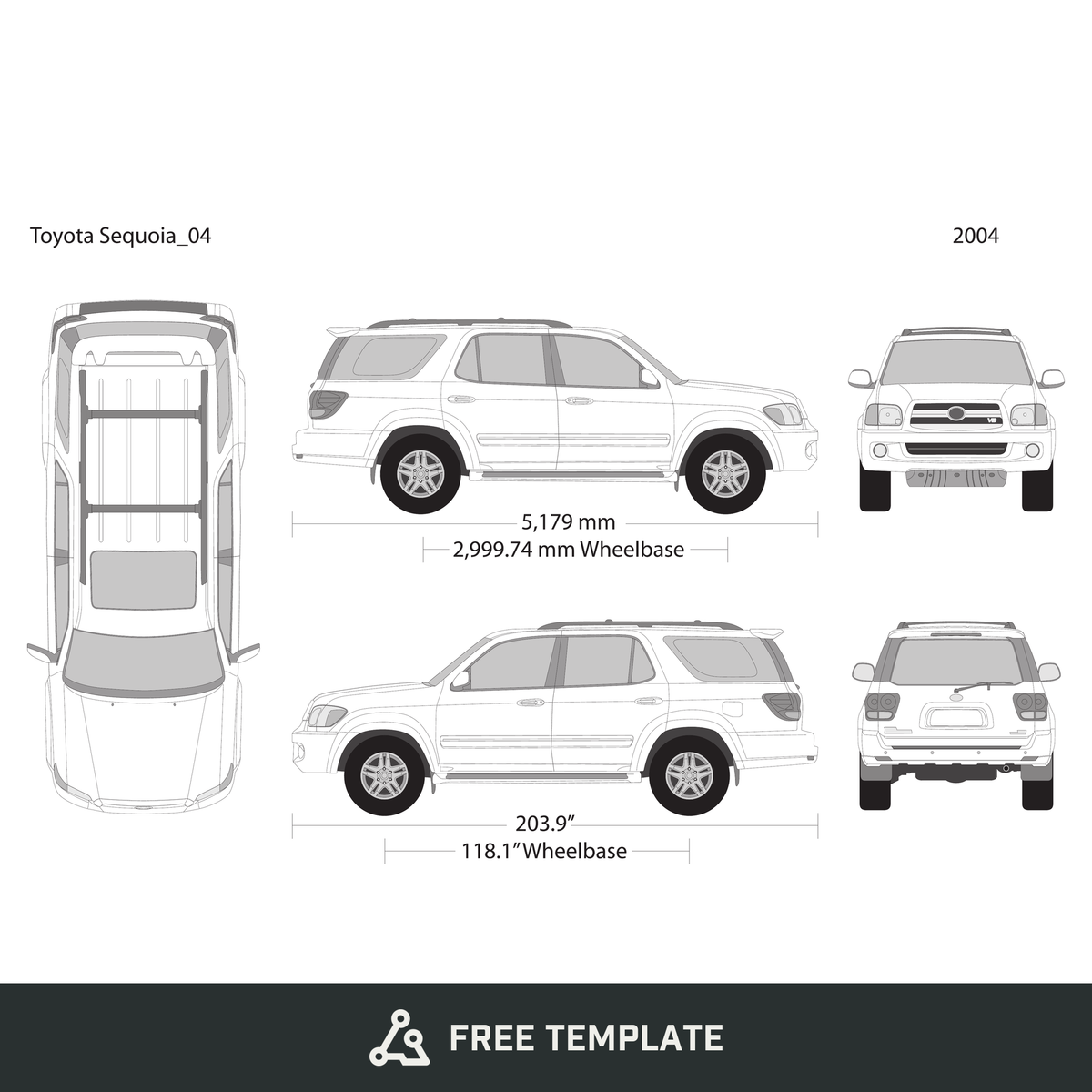 2004 Toyota Sequoia free vector vehicle wrap template - GravBase