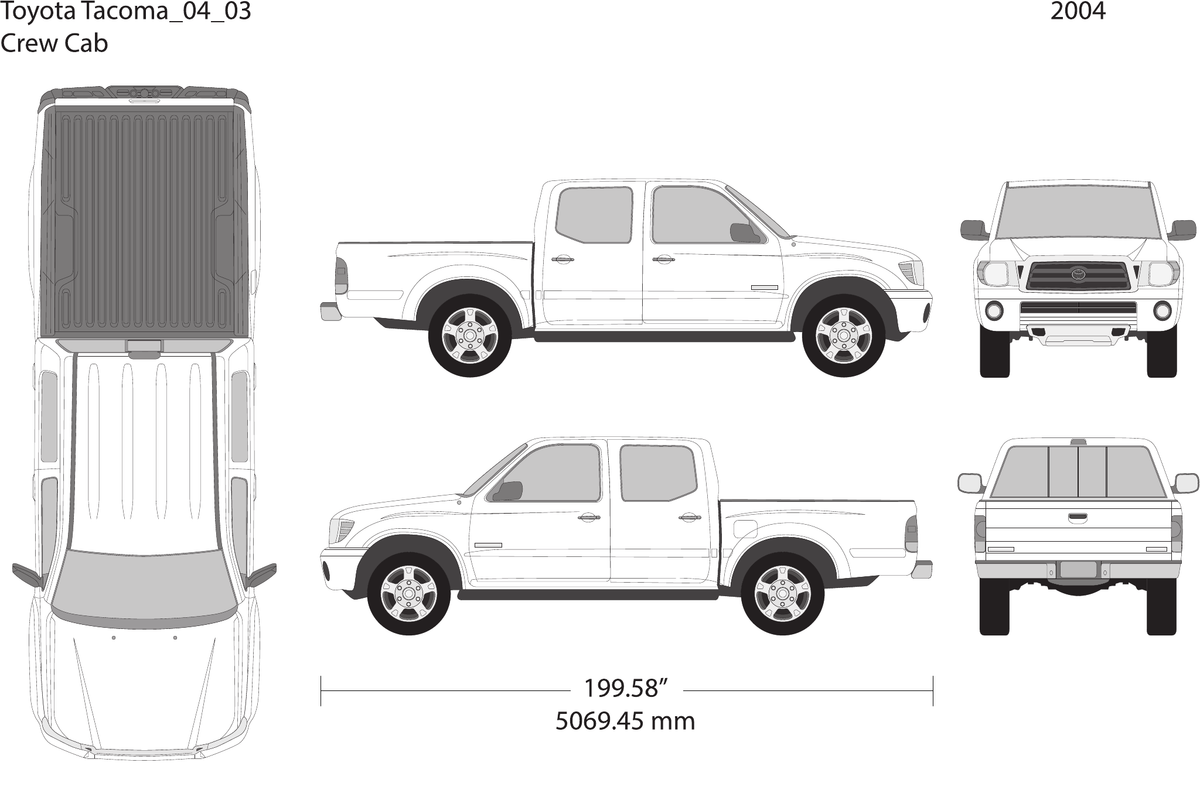 2004 Toyota Tacoma vector wrap template V03, Design-Ready PDF - GravBase