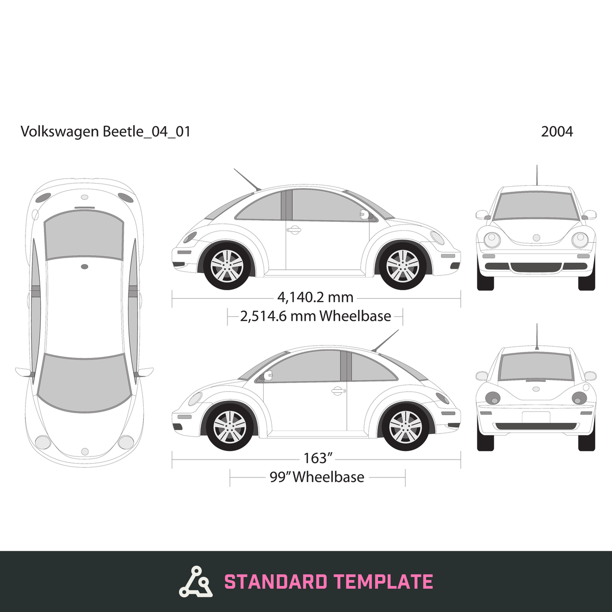 2004 Volkswagen Beetle vector wrap template V01, Design-Ready PDF - GravBase