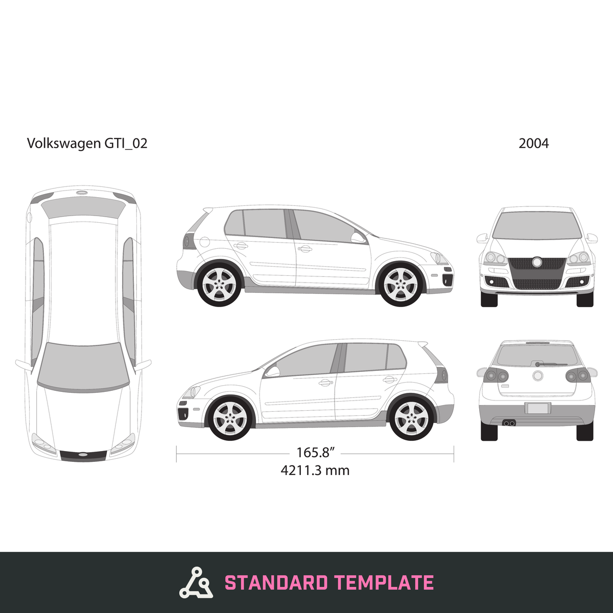 2004 Volkswagen GTI vector wrap template V02, Design-Ready PDF - GravBase