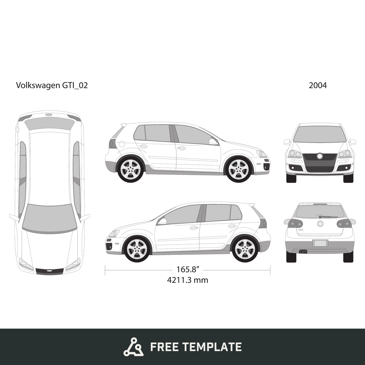 2004 Volkswagen GTI free vector vehicle wrap template - GravBase