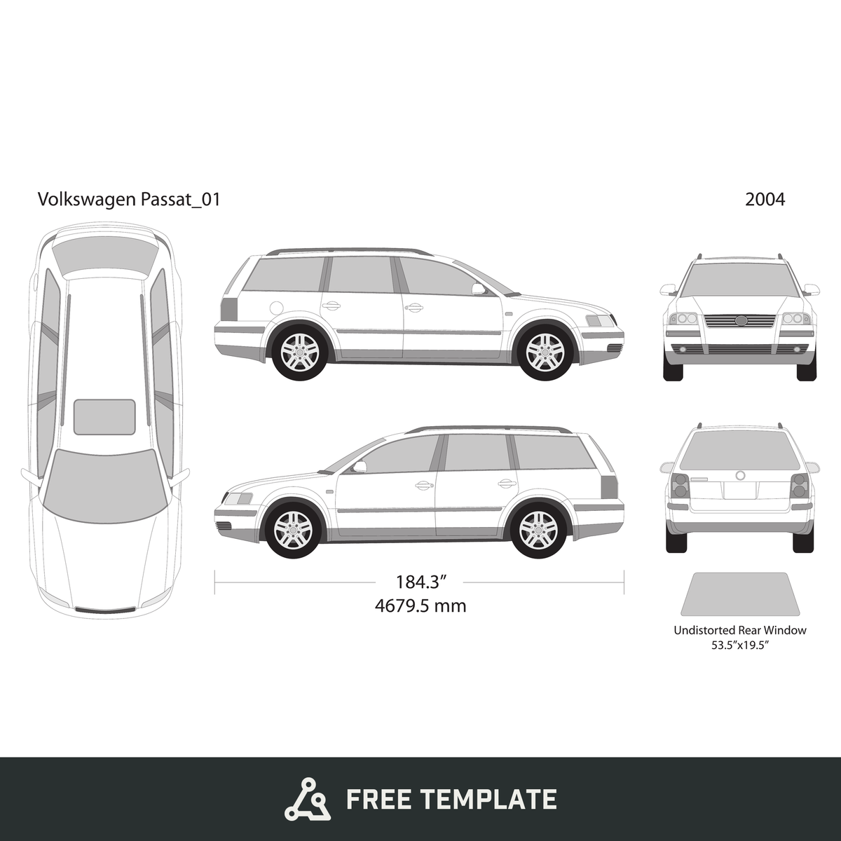 2004 Volkswagen Passat CC free vector vehicle wrap template - GravBase
