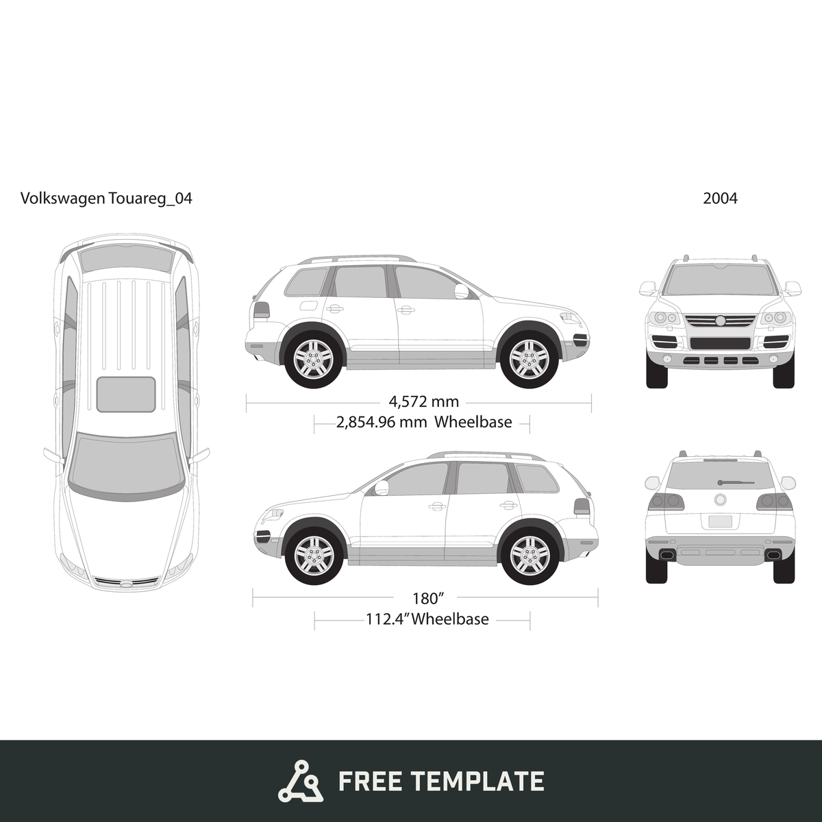2004 Volkswagen Touareg free vector vehicle wrap template - GravBase