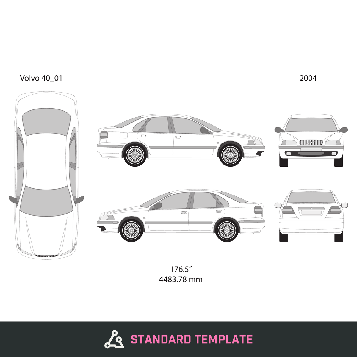 2004 Volvo 40 vector wrap template V01, Design-Ready PDF - GravBase