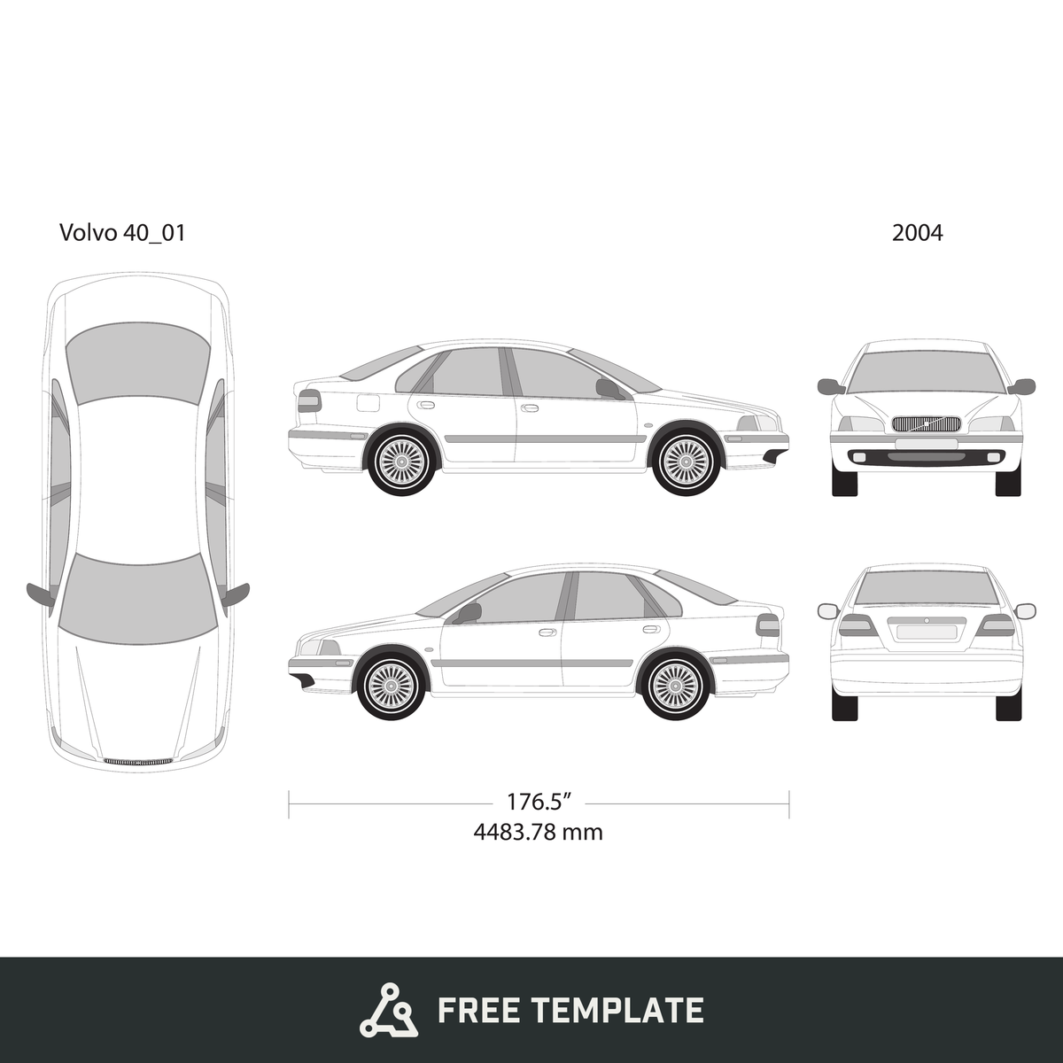 2004 Volvo 40 free vector vehicle wrap template - GravBase