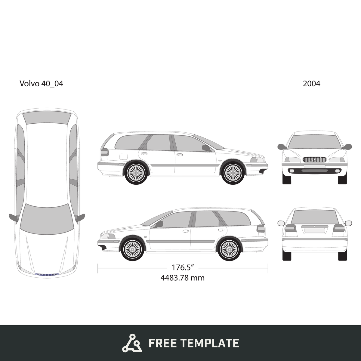 2004 Volvo 40 free vector vehicle wrap template - GravBase
