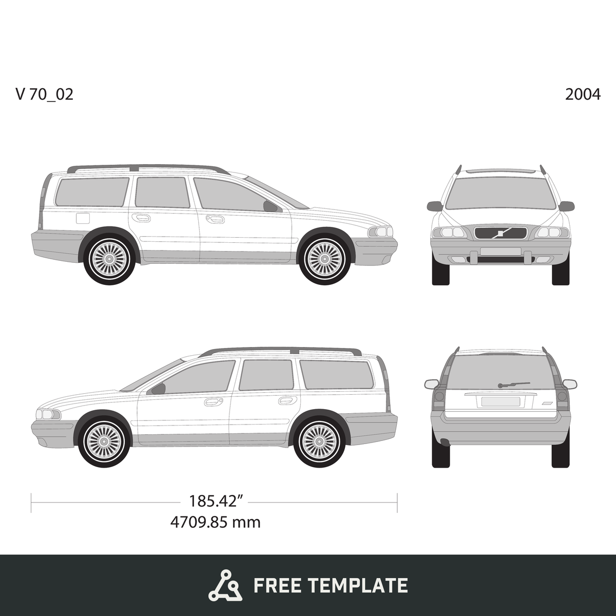 2004 Volvo 70 free vector vehicle wrap template - GravBase