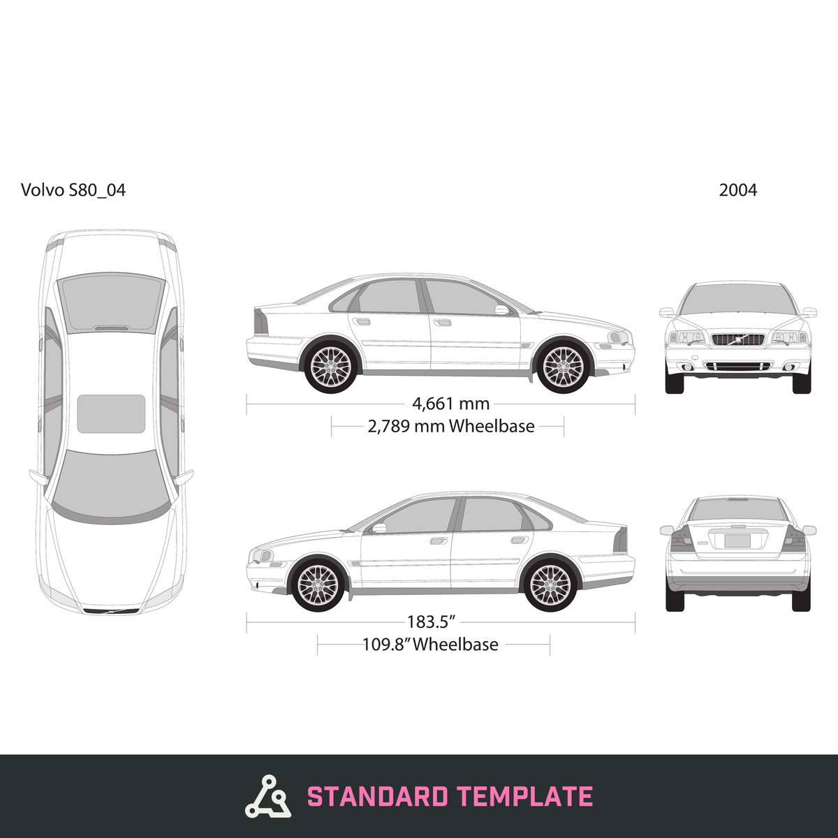 2004 Volvo S80 vector wrap template, Design-Ready PDF - GravBase