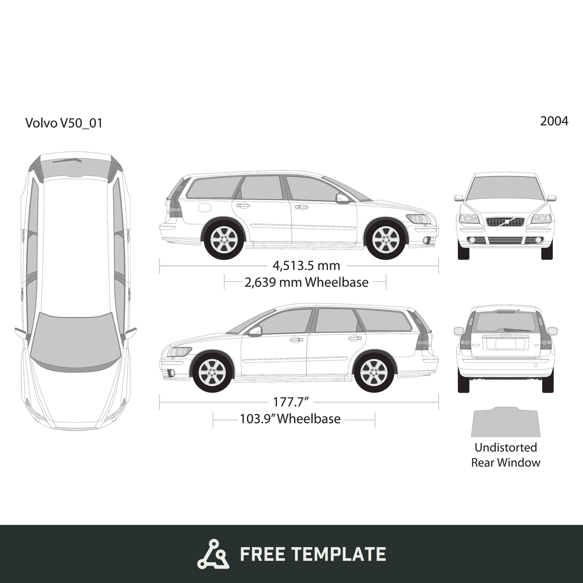 2004 Volvo V50 free vector vehicle wrap template - GravBase