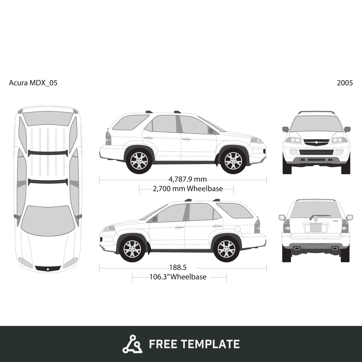 2005 Acura MDX free vector vehicle wrap template - GravBase