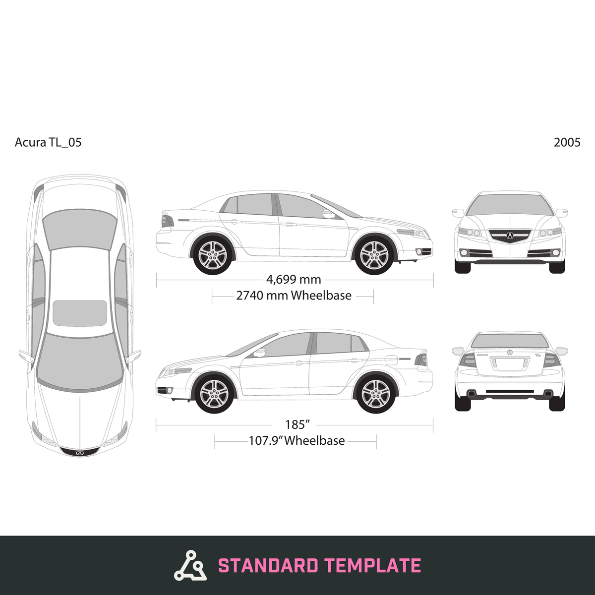 2005 Acura TL vector wrap template, Design-Ready PDF - GravBase