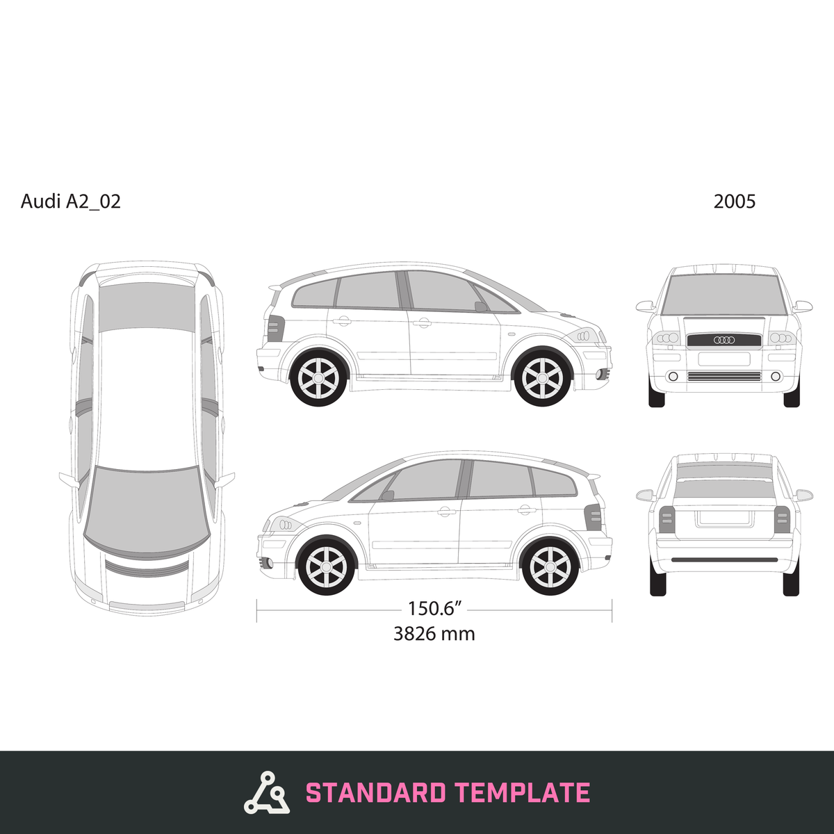 2005 Audi A2 vector wrap template, Design-Ready PDF - GravBase