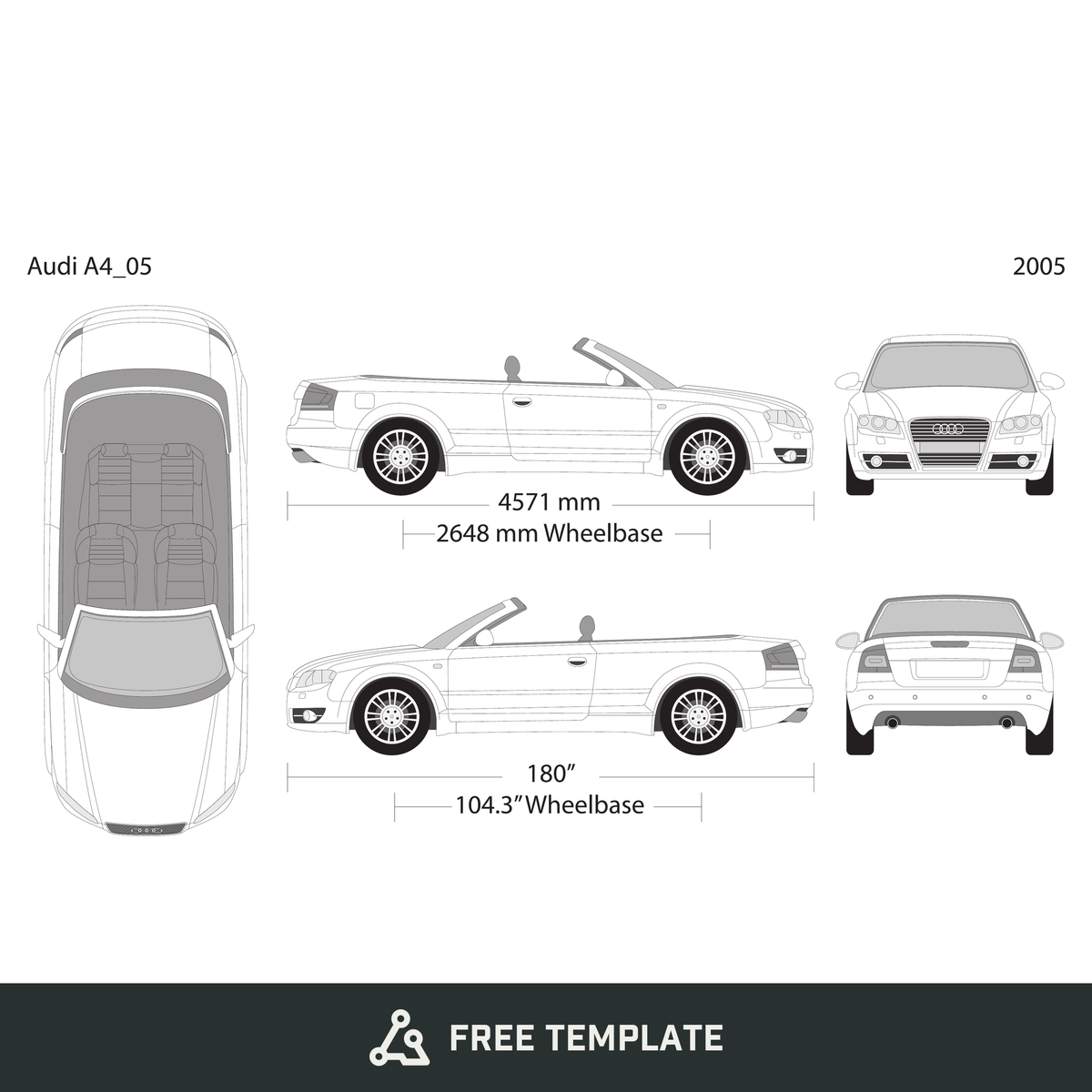 2005 Audi A4 free vector vehicle wrap template - GravBase