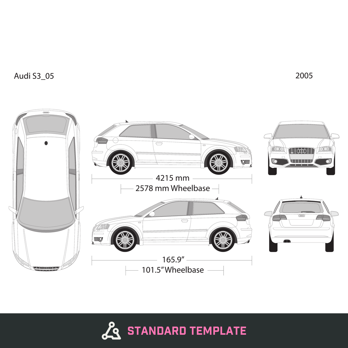 2005 Audi S3 vector wrap template, Design-Ready PDF - GravBase