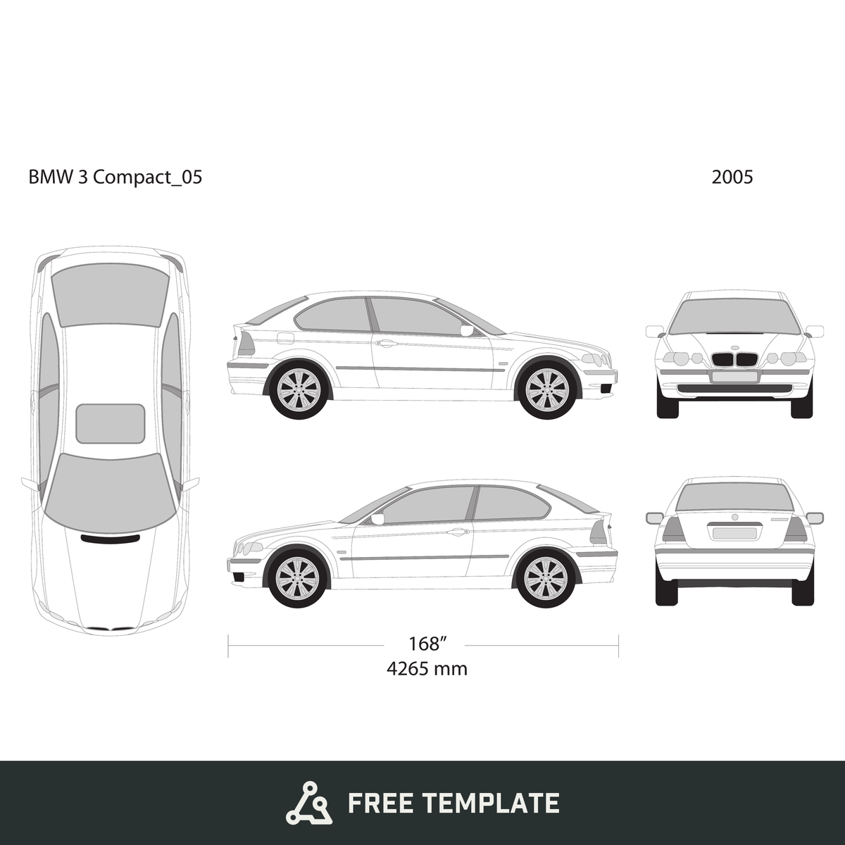 2005 BMW 3 free vector vehicle wrap template - GravBase