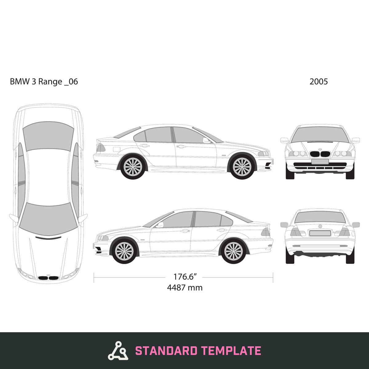 2005 BMW 3 vector wrap template V06, Design-Ready PDF - GravBase