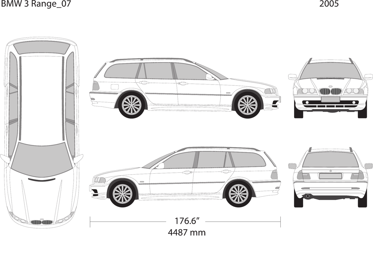 2005 BMW 3 vector wrap template V07, Design-Ready PDF - GravBase