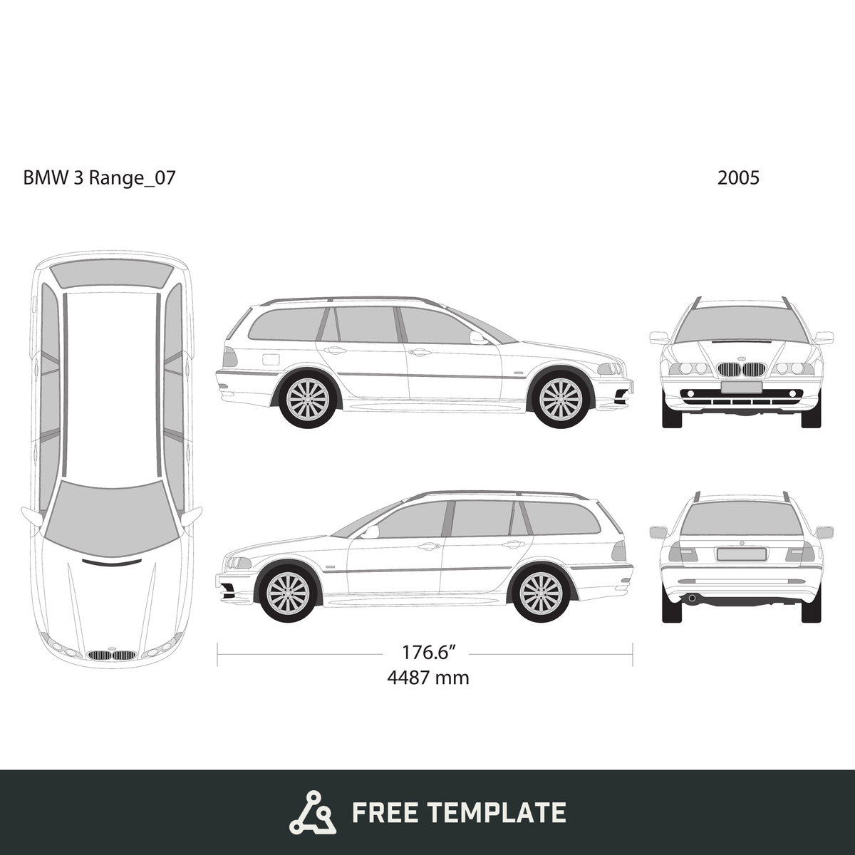 2005 BMW 3 free vector vehicle wrap template - GravBase