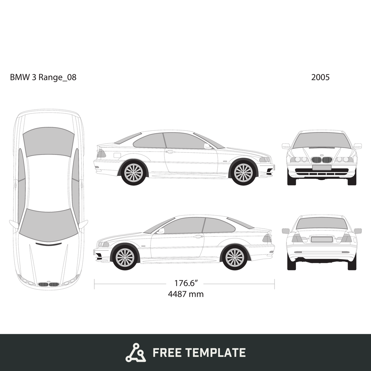 2005 BMW 3 free vector vehicle wrap template - GravBase