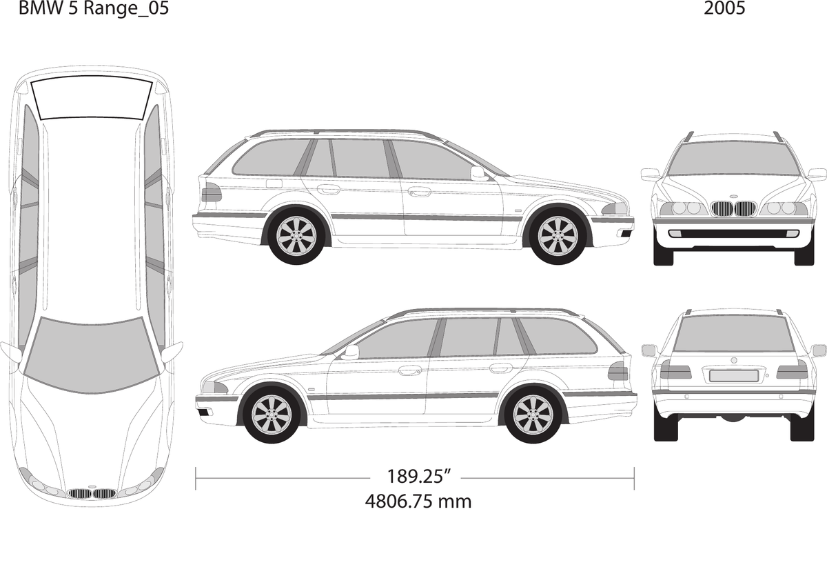 2005 BMW 5 vector wrap template V05, Design-Ready PDF - GravBase
