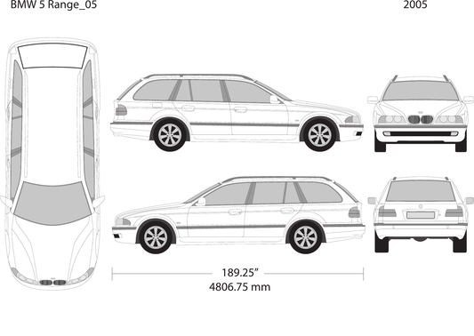 2005 BMW 5 vector wrap template V05, Design-Ready PDF - GravBase