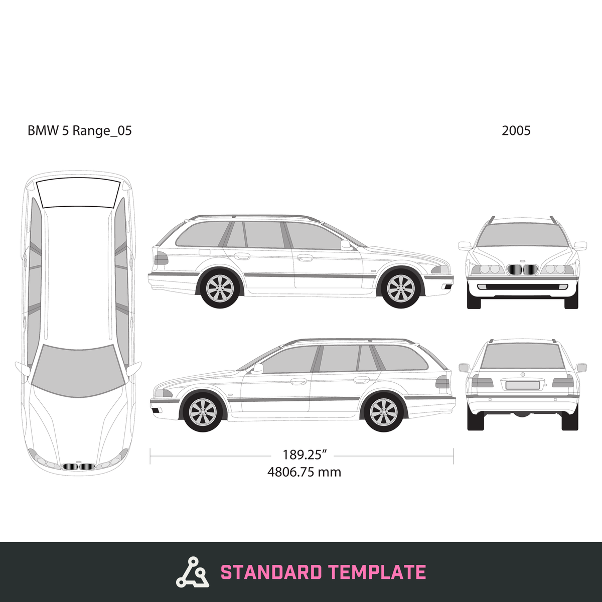 2005 BMW 5 vector wrap template V05, Design-Ready PDF - GravBase