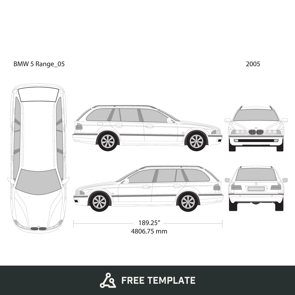2005 BMW 5 free vector vehicle wrap template - GravBase