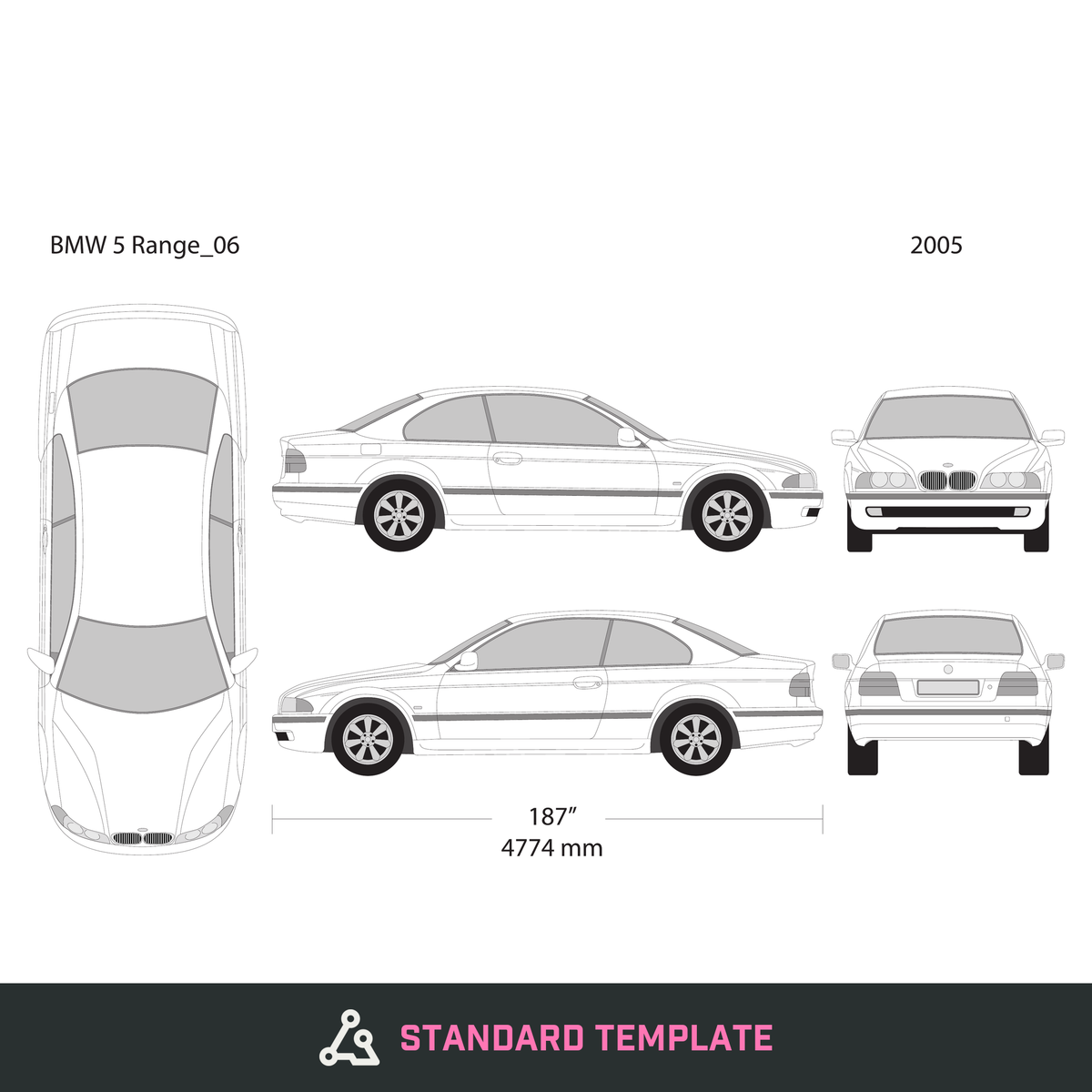 2005 BMW 5 vector wrap template V06, Design-Ready PDF - GravBase