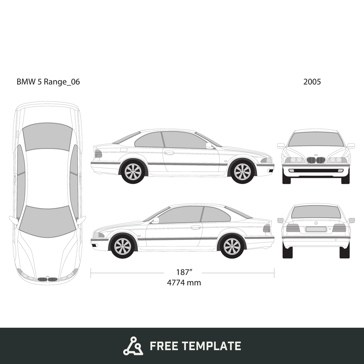 2005 BMW 5 free vector vehicle wrap template - GravBase