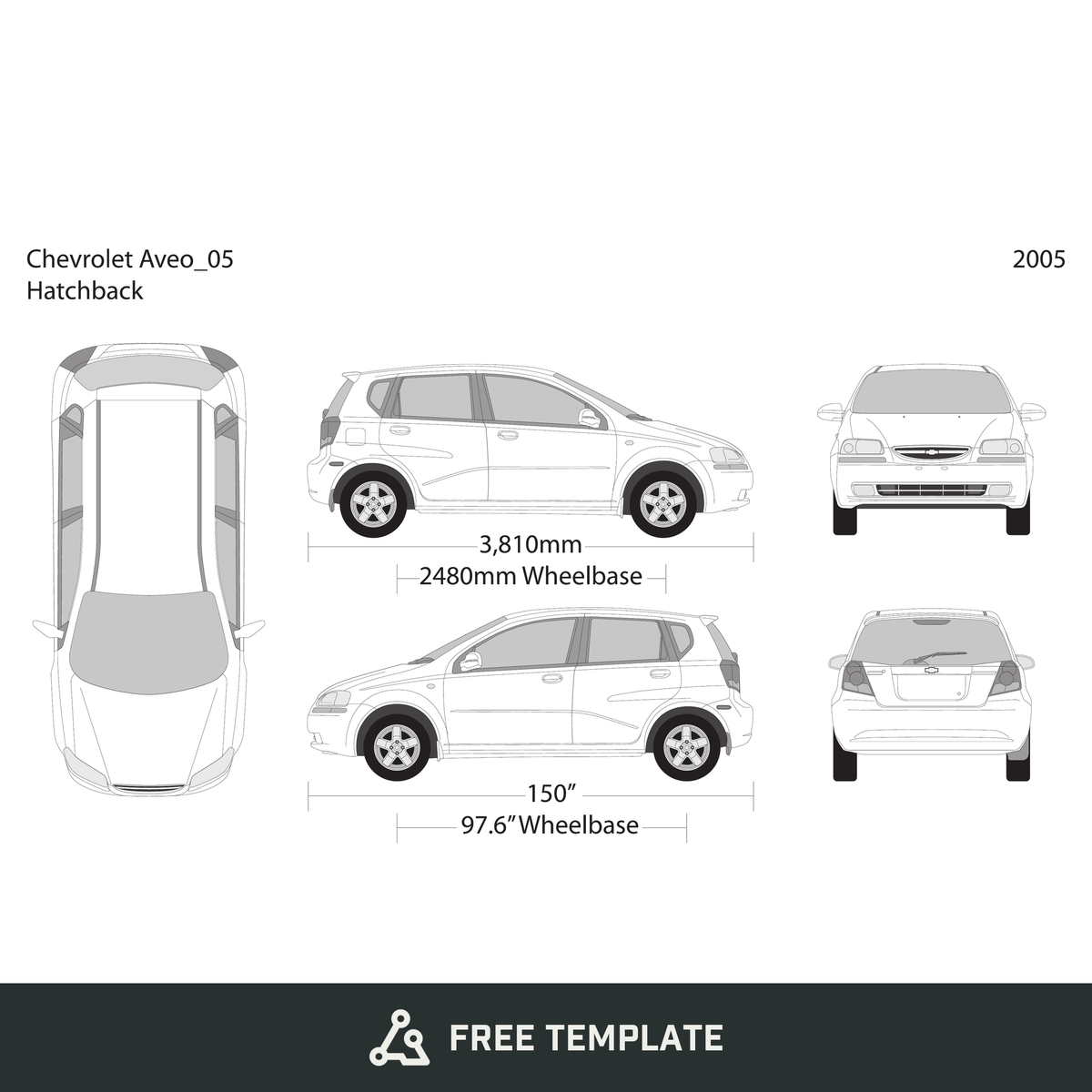2005 Chevy Aveo Hatchback free vector vehicle wrap template - GravBase