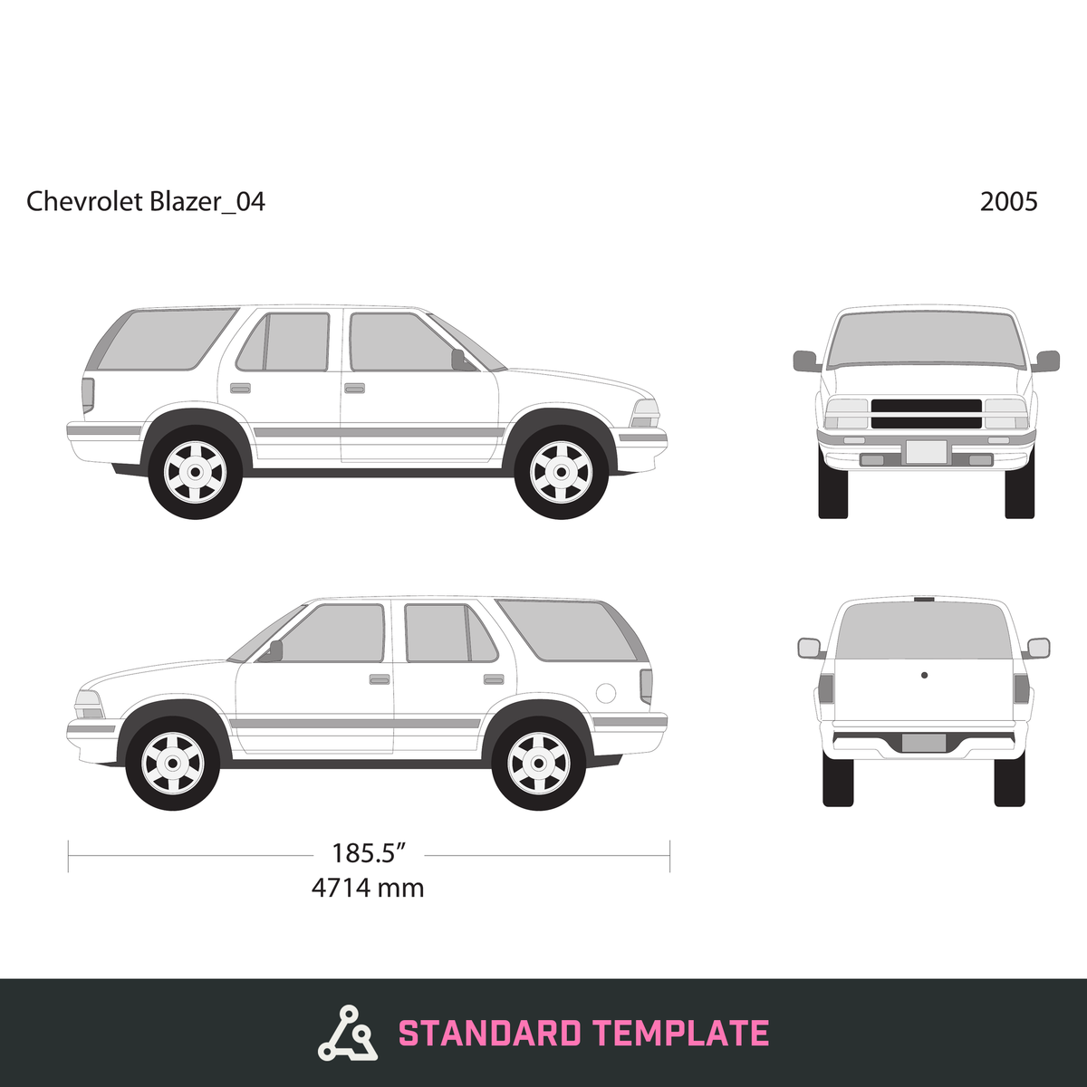 2005 Chevy Blazer vector wrap template V04, Design-Ready PDF - GravBase