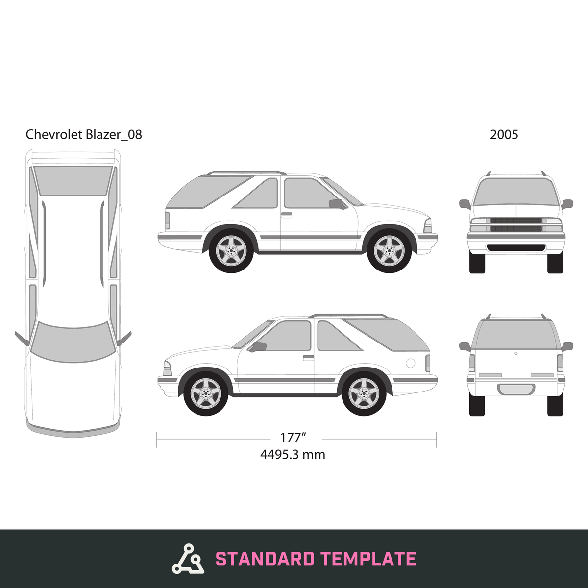 2005 Chevy Blazer vector wrap template V08, Design-Ready PDF - GravBase