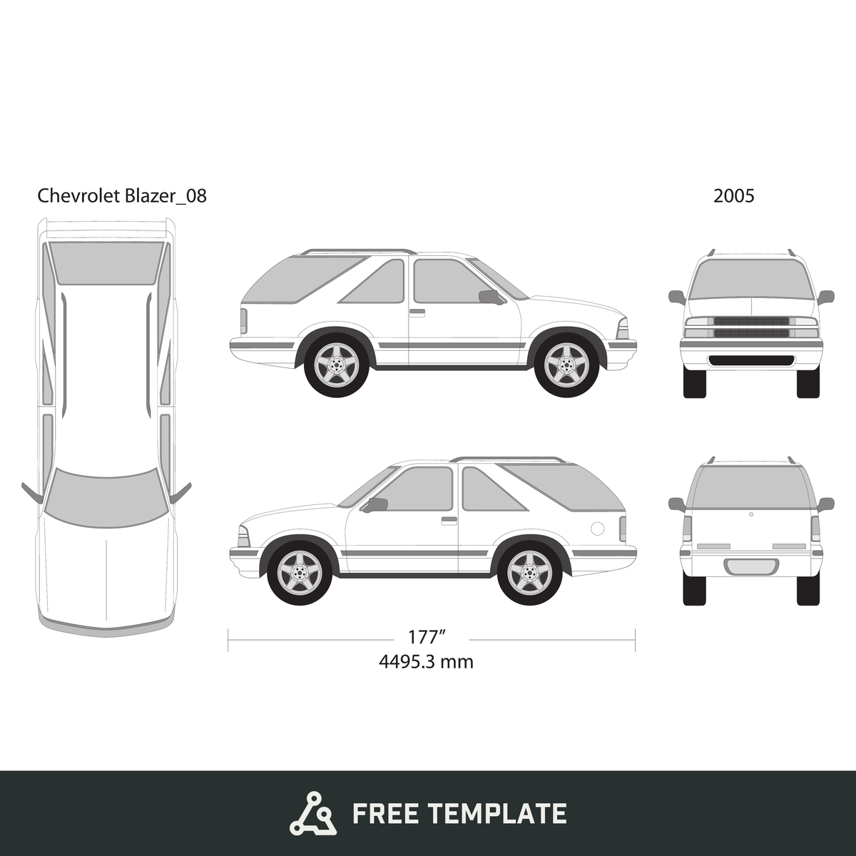 2005 Chevy Blazer free vector vehicle wrap template - GravBase