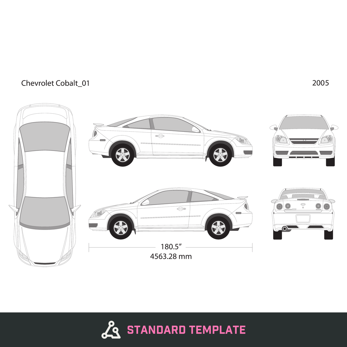 2005 Chevy Cobalt vector wrap template V02, Design-Ready PDF - GravBase