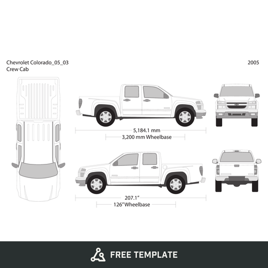 2005 Chevy Colorado free vector vehicle wrap template - GravBase