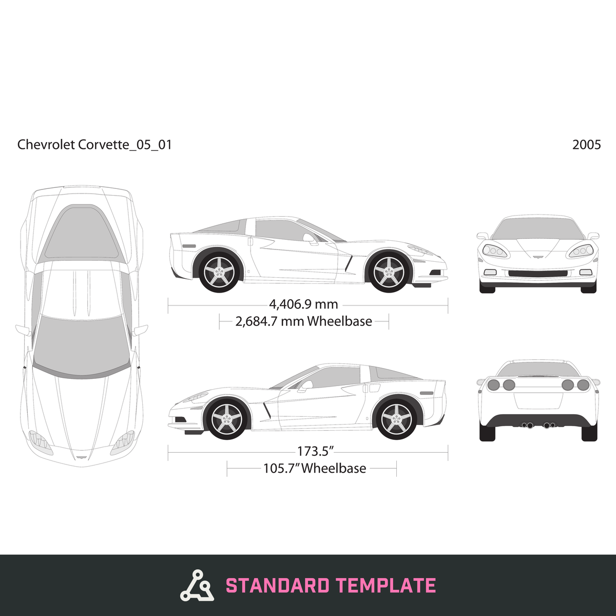 2005 Chevy Corvette vector wrap template, Design-Ready PDF - GravBase