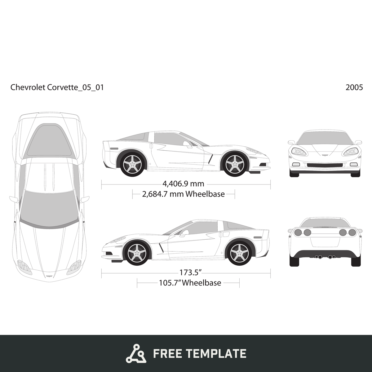 2005 Chevy Corvette free vector vehicle wrap template - GravBase