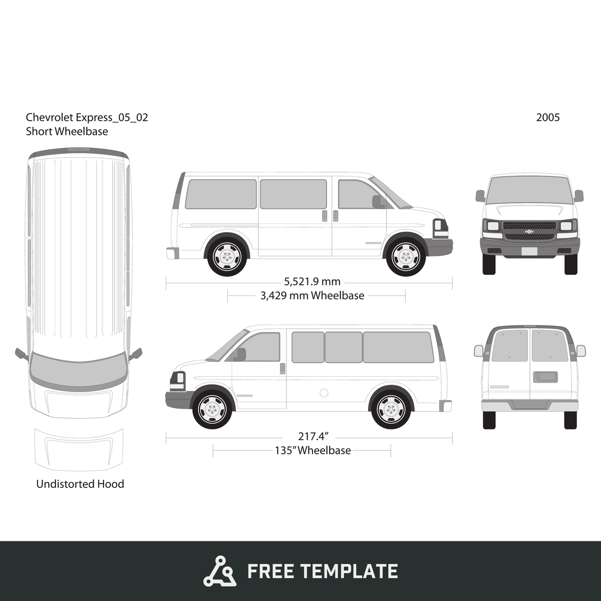 2005 Chevy Express free vector vehicle wrap template - GravBase