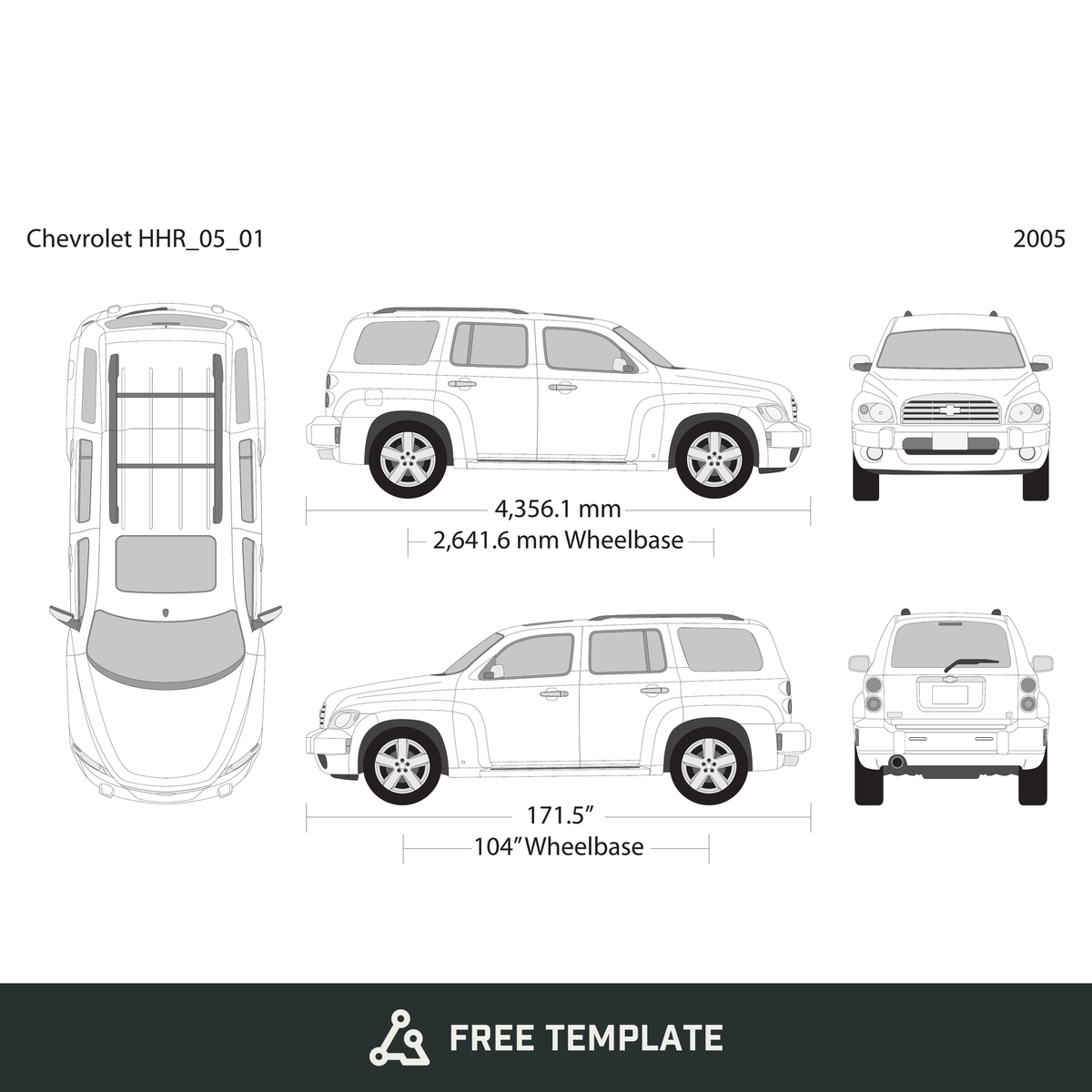 2005 Chevy HHR free vector vehicle wrap template - GravBase