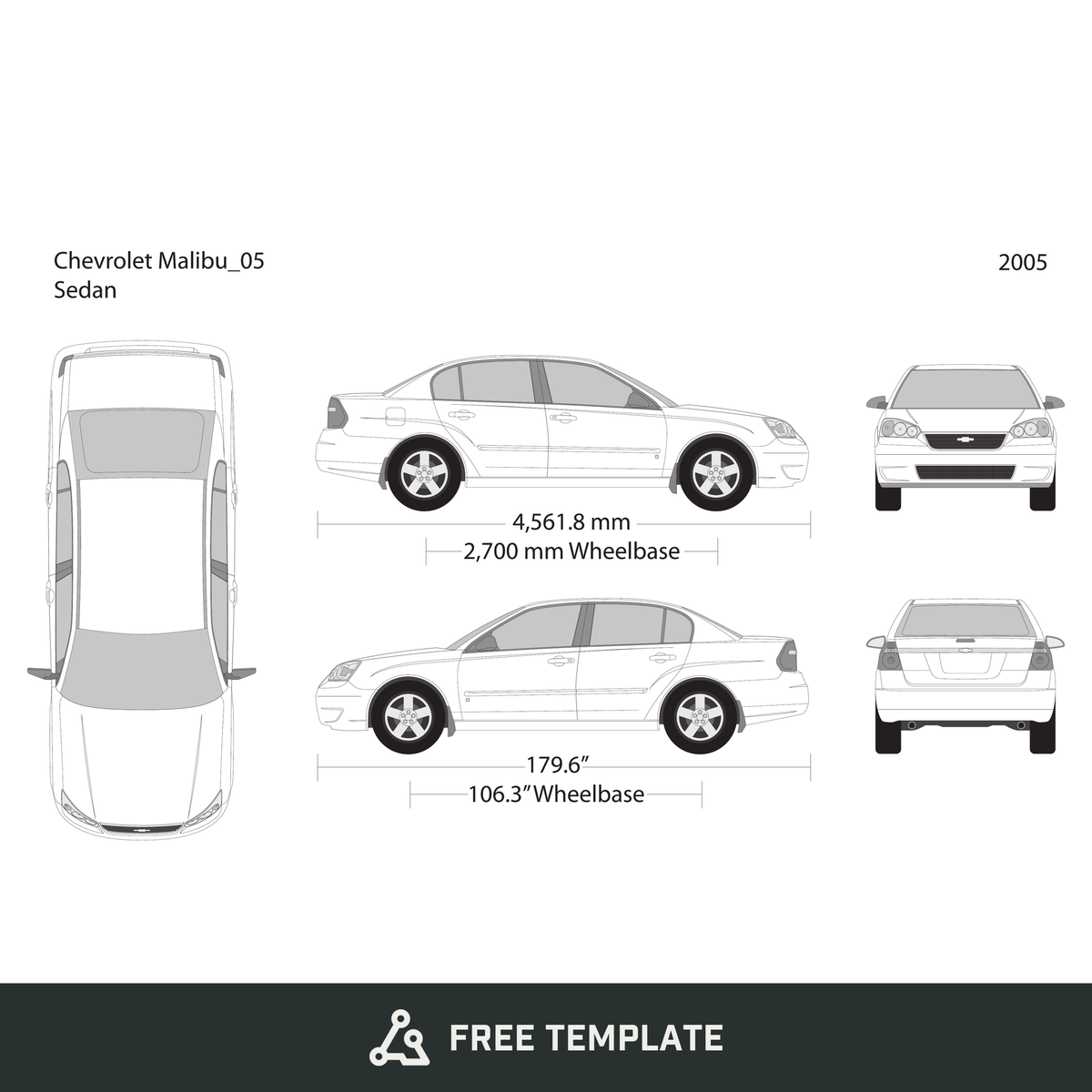 2005 Chevy Malibu free vector vehicle wrap template - GravBase