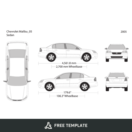 2005 Chevy Malibu free vector vehicle wrap template - GravBase