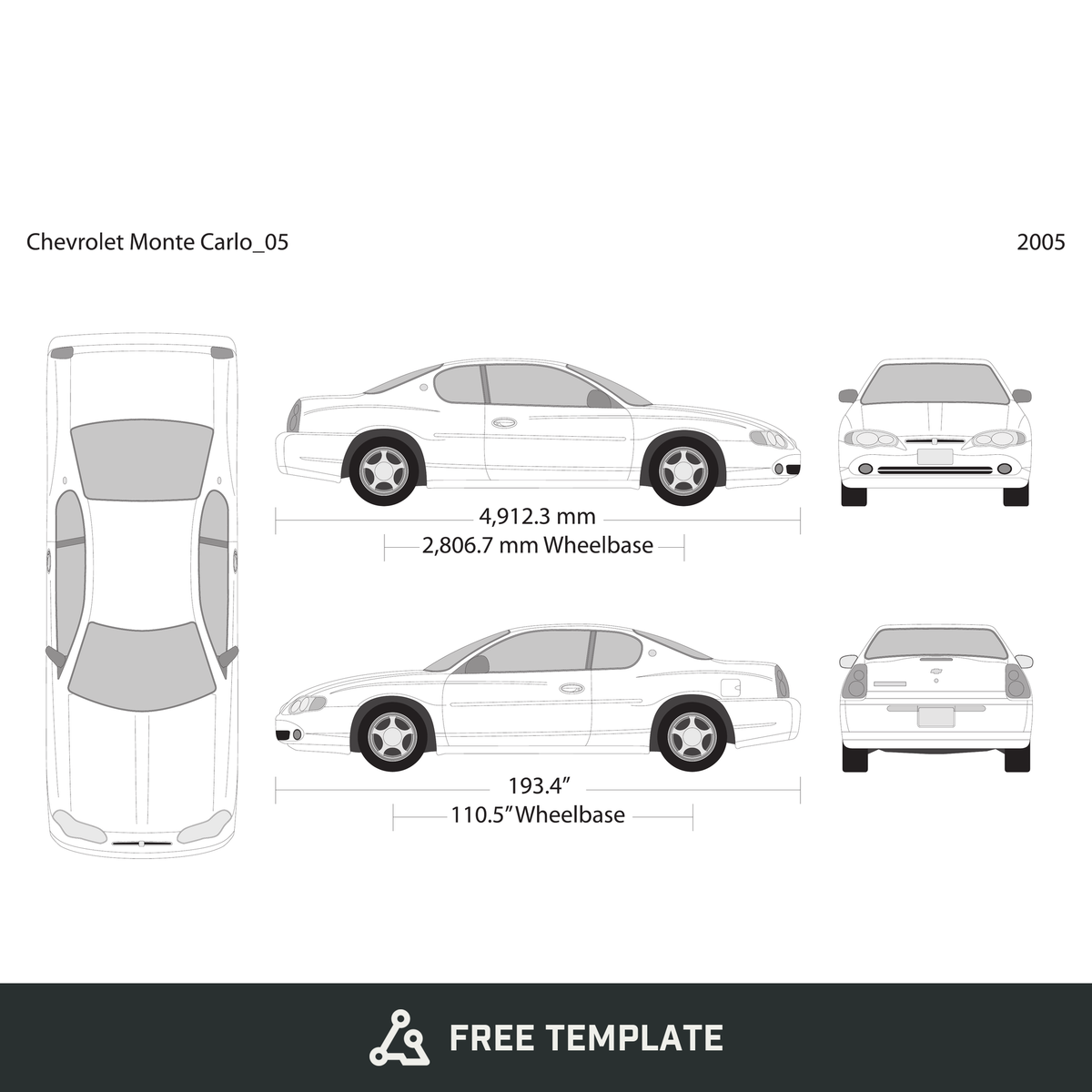 2005 Chevy Montcarl free vector vehicle wrap template - GravBase