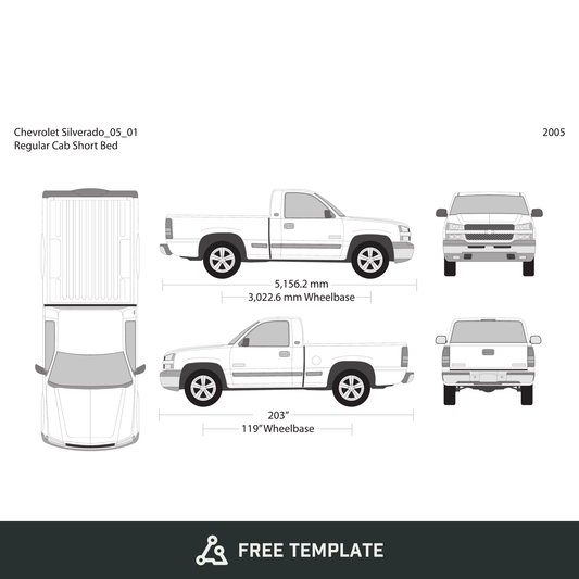2005 Chevy Silverado 1500 free vector vehicle wrap template - GravBase