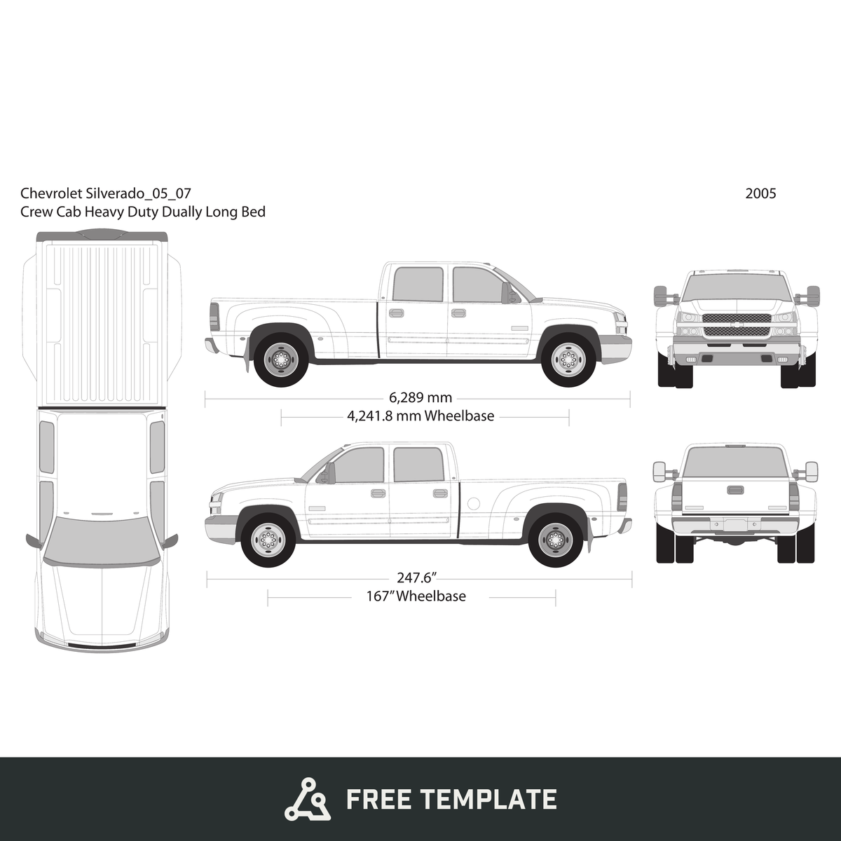 2005 Chevy Silverado 2500-3500 HD free vector vehicle wrap template - GravBase